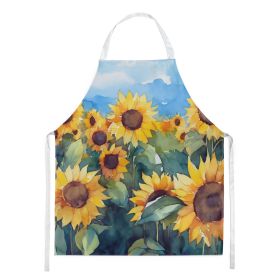 Sunflowers in Watercolor Apron Cooking Kitchen Server Baking Crafts Gardening for Adult Women Men, Unisex, Large, Multicolor