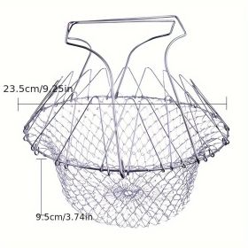 1pc; Frying Basket; Stainless Steel Frying Basket; Kitchen Foldable Steam Rinse Strain; Household Fry Basket Strainer; Kitchen Cooking Tool For F