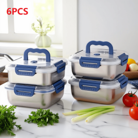 Yakimoto 2/4/6/8/10 PCS Extra-Large Stainless Steel Food Storage Containers With Blue Lids - Deep Design, Airtight Seal (Quantity: 6PCS)